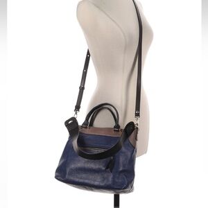 BCBGMaxAzria Navy and Brown Leather Double Handle Purse Crossbody Strap Satchel